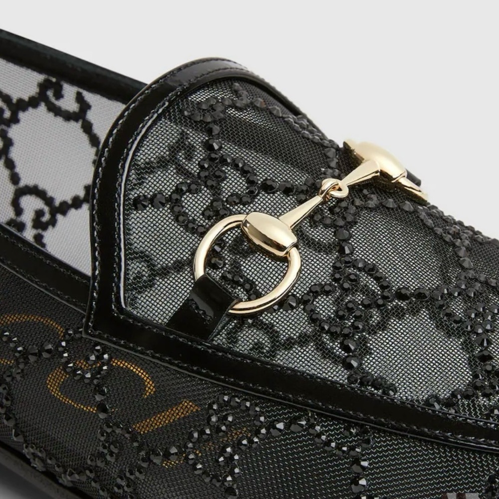 GUCCI Women's GG Crystal Jordaan Loafer in Black, Size 39.5 (US 9.5), NEW - Picture 5 of 17